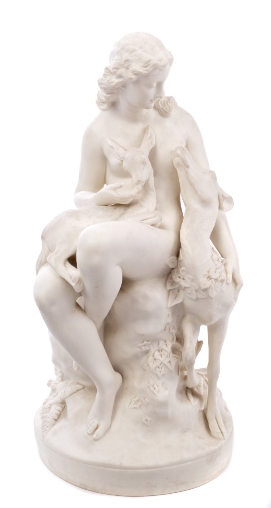 Large Victorian Parian Ware figure of 'The Wood Nymph', signed - 'C. B. Birch. Sc.