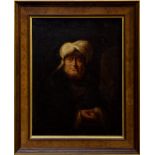 Mid-18th century English School oil on canvas, after Rembrandt - portrait of a beturbaned nobleman,
