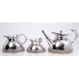 Fine quality contemporary three piece tea set - comprising teapot of domed form,