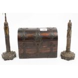 Good quality Victorian coromandel dome-top stationery box with Gothic brass strapwork,