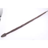 Antique Ethnographic ceremonial wooden staff tongue-shaped terminal,