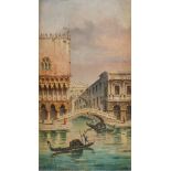Marco Grubas (1839 - 1910), oil on panel - The Bridge of Sighs Venice, signed, unframed, 27cm x 14.