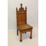 Victorian honey oak side chair in the Gothic taste,