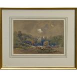 David Roberts (1796 - 1864), watercolour - The Viaduct, signed, in gilt frame,
