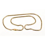 Victorian yellow metal snake-link chain with engraved barrel-shaped clasp,