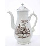 Fine 18th century Worcester Hancock printed coffee pot and cover of silver form,