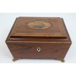 Regency inlaid rosewood needlework casket with parquetry banding,