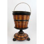 19th century Dutch kettle stand / bucket with turned and striped decoration,