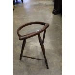 Unusual 19th century oak sporting chair with projecting seat on three ring turned supports and