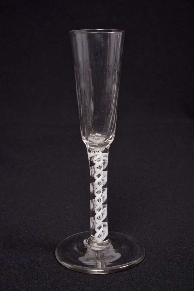 Georgian ratafia glass, circa 1760, with basal fluting to bowl,