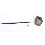 Georgian silver toddy ladle of panelled oval form, with embossed fruit and floral decoration,