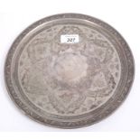 Middle Eastern white metal tray of circular form,