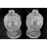 Pair good quality George IV cut glass sweet urns and covers with spiral diamond cut decoration,