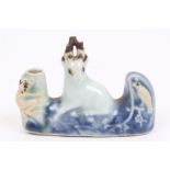 Antique Chinese porcelain incense holder decorated with a stag, bird and monkey,