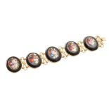 Fine mid-19th century micromosaic bracelet with five oval micromosaic panels depicting flowers in