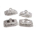 Exceptionally fine quality set of four George IV Irish silver double entrée dishes of rectangular