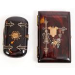 Victorian tortoiseshell cigar case with gold, silver and mother of pearl inlaid decoration,