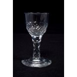 Georgian port glass, circa 1780, with facet cut bowl and stem and oval cut and faceted foot,