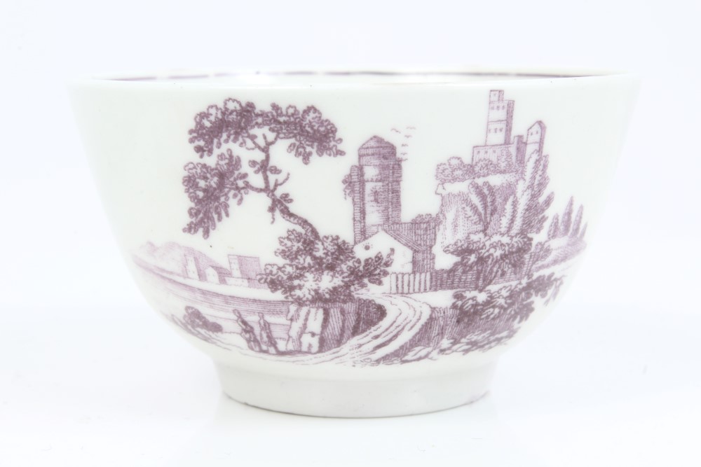 18th century Worcester Hancock purple printed tea bowl and saucer, circa 1765, - Image 2 of 6