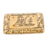Unusual early 19th century Tyroleon carved horn snuff box ornately carved with floral scrolls,