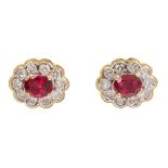 Pair ruby and diamond cluster earrings,