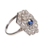 Art Deco sapphire and diamond plaque ring,