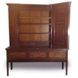 George III oak and elm dresser with raised back and unusual inbuilt corner cupboard to one side and
