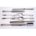 Victorian composite part service of silver fiddle and thread pattern flatware - comprising six