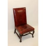 Good George II Irish walnut side chair with close stud red leather upholstered square back and seat