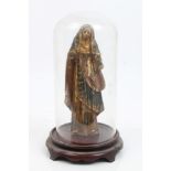 18th century carved wood and polychrome painted devotional figure of a woman in patterned robes,