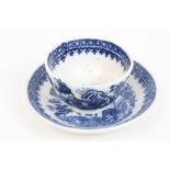 18th century miniature Caughley Fisherman pattern tea bowl and saucer, circa 1755,