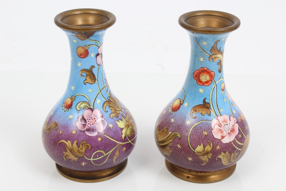 Pair late 19th century Viennese enamel vases of squat form, - Image 2 of 6