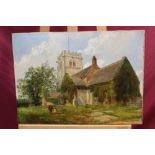 C. E. Johnston, Victorian oil on canvas - Aldersy Church, Cheshire, unframed, 40.