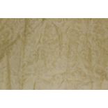 Pair of good quality yellow silk damask interlined curtains with pleated and draped pelmets,