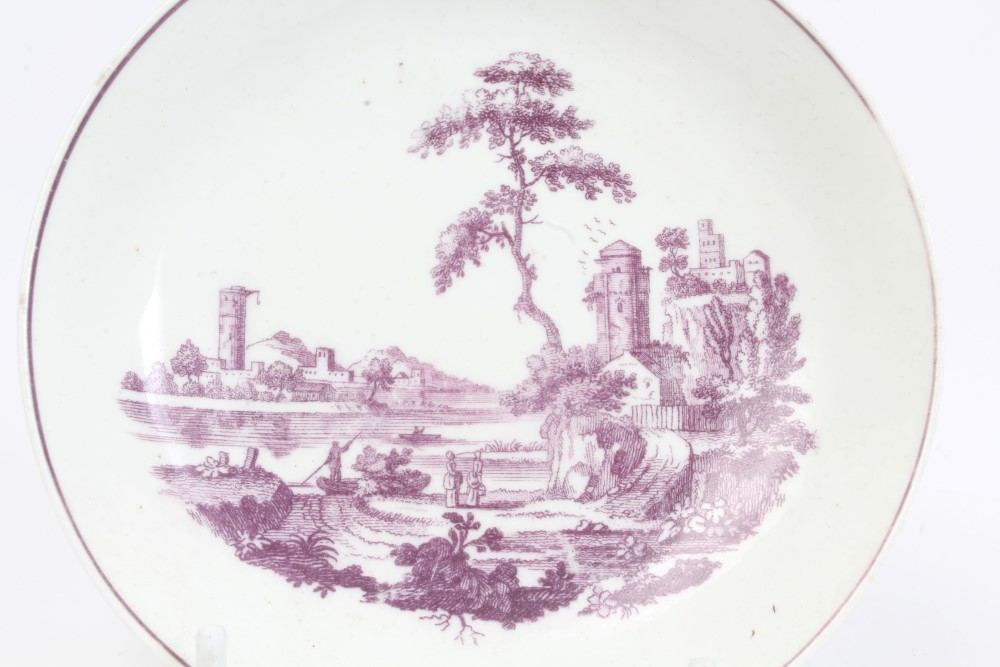 18th century Worcester Hancock purple printed tea bowl and saucer, circa 1765, - Image 4 of 6