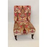 Victorian low easy chair with unusual 1960s psychedelic velvet button upholstery on turned legs and