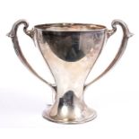 Edwardian silver two-handled cup of inverted baluster form, with Art Nouveau-style handles,