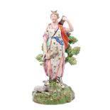 Late 18th century pearlware figure of the Goddess Diana with quiver of arrows on her back,