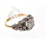 1930s diamond single stone ring with a round brilliant cut diamond in illusion platinum setting,