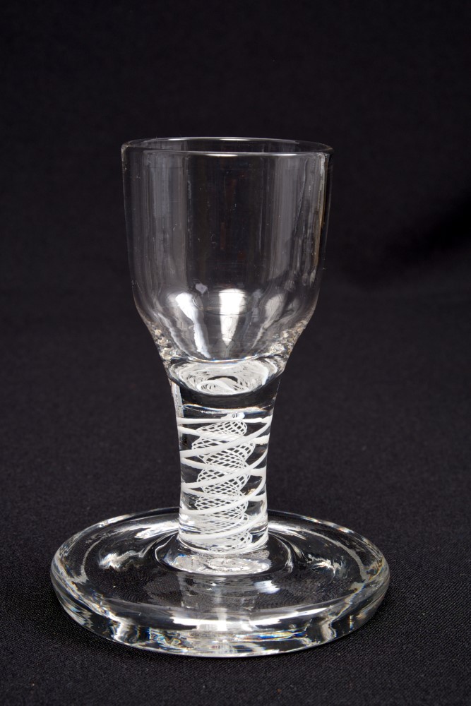 Georgian firing glass, circa 1750, with double opaque twist stem on thick moulded foot,