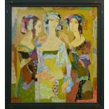 Maia Ramishvili, contemporary mixed media on canvas - Queen, signed and dated 2002, inscribed verso,