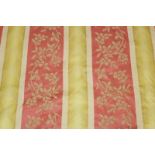 Pair of good quality pink and yellow silk floral damask interlined curtains with swag pelmets and
