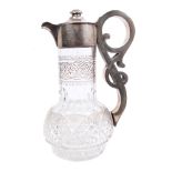 Victorian silver mounted cut glass claret jug of baluster form,