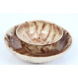 Rare 18th century miniature Whieldon ware tea bowl and saucer with brown and yellow mottled glaze,