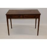 Victorian mahogany crossbanded and ebony line-inlaid side table with two frieze drawers,