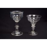 Two Georgian sweetmeat glasses, circa 1750, both with ogee bowls, knopped stems and domed feet, 12.