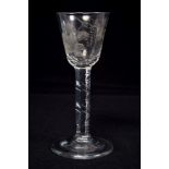 Georgian wine glass, circa 1765, with finely engraved bowl with fruiting vines, flowers and insects,