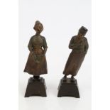 Pair late 19th century Austrian cold painted bronze figures of Dutch boy with pipe and Dutch girl