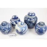 Collection of 19th century Chinese export blue and white ginger jars and covers of various designs