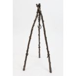 19th century bronze clock / photograph stand modelled as three rope-tied branches,